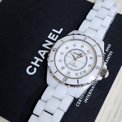 【個人藏錶】 CHANEL 香奈兒 J12 H1628 白色精密陶瓷 12鑽標 自動上鏈機械錶 38mm 全套 美錶 台南二手錶