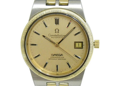 [專業] 機械錶 [OMEGA G3537] 歐米茄 圓型 14K金環自動錶 [金色面+日期]/時尚錶
