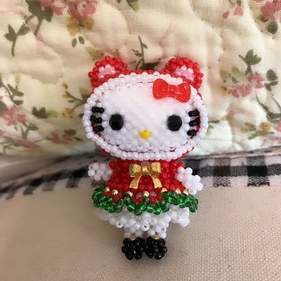 串珠 hello kitty 聖誕裝扮可加鑰㔭圈/吊飾繩/禮物