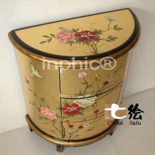INPHIC-中式田園漆器金箔 半圓三鬥櫃 小櫃 花架 床頭櫃