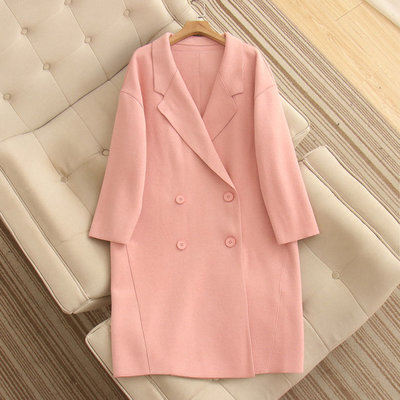 日本韓國雜誌風格粉嫩色粉紅色系長袖棉毛料大衣外套