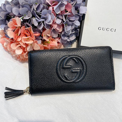 GUCCI SOHO 全牛皮流蘇拉鍊長夾(黑色) 598187 A7M0G 1000