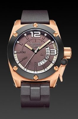 【金台鐘錶】Alexandre Christie 大錶徑 46mm 玫瑰金x黑 咖啡色膠帶 (6456 MDRBRBO)