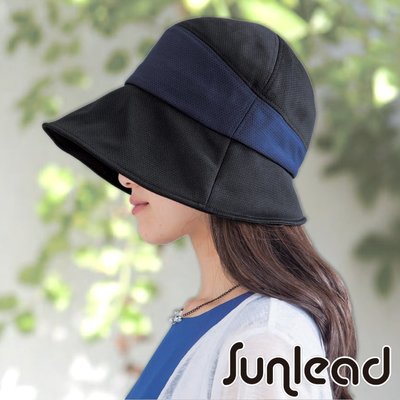 Sunlead 日系防曬透氣排熱可塑型雙色拼接遮陽帽 (黑色x海軍藍)