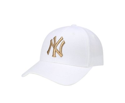 ?免稅店正品?  MLB  大LOGO NY 金色 黑色 洋基繡字 白色棒球帽   M08