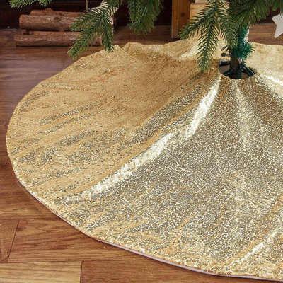 【現貨精選】新款繡亮片樹裙金色聖誕節裝飾聖誕樹底裝飾圍裙地墊亮片聖誕樹裙