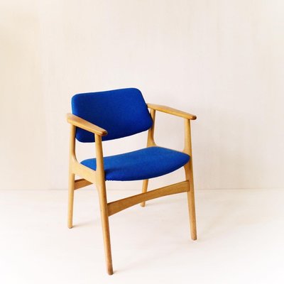 丹麥老件 1960s Kvadrat 藍色布料 橡木扶手餐椅