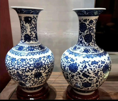 青花瓷大花瓶 處理 送木質底座 景德鎮陶瓷器花瓶擺件客廳
