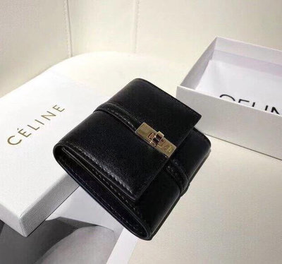新款熱銷 美國正品Celine 2022新款 牛皮鎖釦經典三折 短皮夾卡包零錢包*附購證明星大牌同款服裝包包
