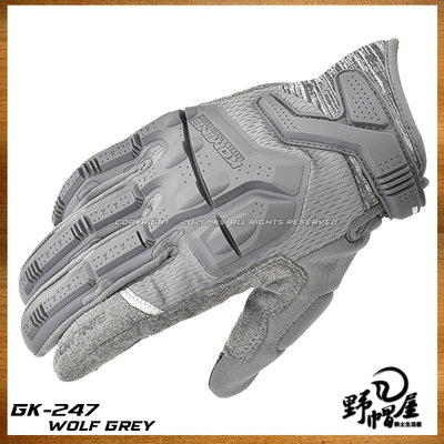 《野帽屋》KOMINE GK-247 短手套 越野 防摔 網布 護具 手指觸控 。狼灰