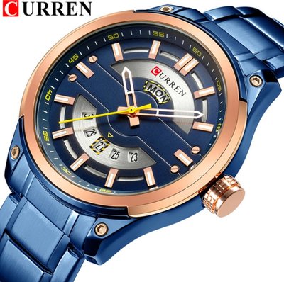 【潮鞋基地】CURREN/卡瑞恩男士新款鋼帶手錶時尚流行星期日歷手錶8319