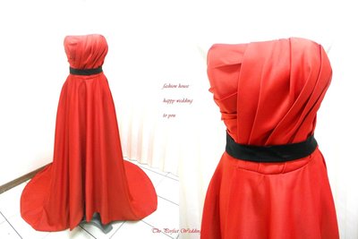 【時尚屋婚紗禮服】紅色露肩法式設計師A字長擺造型款《二手禮服》～Ｂ６１４(歡迎預約試穿)
