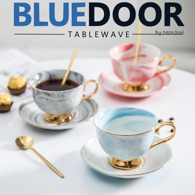 BlueD_ 大理石紋 金邊 250ML 咖啡杯 杯盤組 杯具 杯碟組 咖啡碟 下午茶杯 奢華設計 網美風 IG款