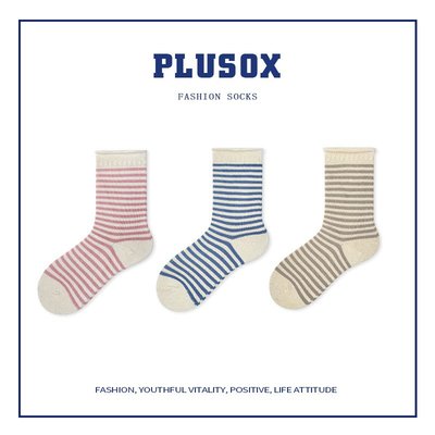 襪子系列 Plusox 襪子女中筒襪秋冬ins潮網紅款條紋復古松口卷邊堆堆襪長筒