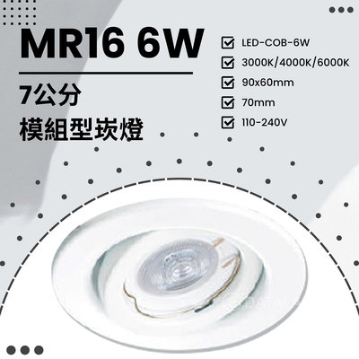 【EDDY燈飾網】(R01-6) LED-COB-6W 7公分模組型崁燈 可調角度 附MR16杯燈x1 全電壓