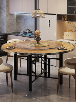 實木餐桌現代簡約家用大圓桌新中式折疊飯桌圓桌面板轉盤吃飯桌子