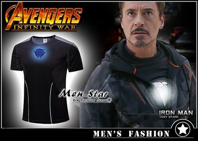 【Men Star】免運費 復仇者聯盟 3 無限之戰 東尼史塔克 反應爐 運動緊身衣 avengers3 T桖 表演道具