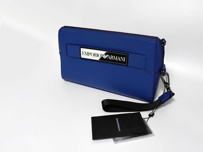 EMPORIO ARMANI 藍色運動型真皮手拿包