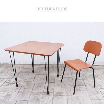 HFT Furniture 日系復古 紐松實木 方形鐵腳餐桌 【免運 現貨】LOFT/餐桌/桌子/工作桌