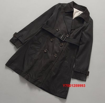 【Mi Ni】日本  腰部繫帶  雙排扣   帥氣 長版   風衣 外套~黑色
