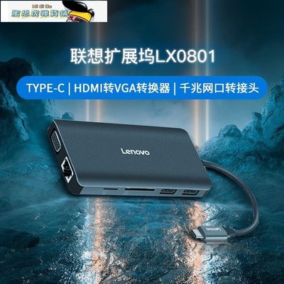 【熱賣精選】聯想擴展塢LX0801 Type-C  HDMI轉VGA轉換器 千兆網口轉接頭11合1