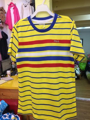 FILA男童春夏短袖上衣   -  男款吸濕排汗短袖T恤 黃色145cm