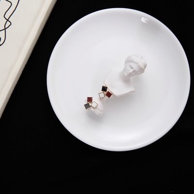 莉迪卡娜~佳佳小商人韓國少女心復古撞色幾何拼接耳釘耳夾精致簡約耳環