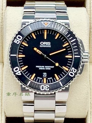 重序名錶 ORIS 豪利時 Aquis 時間之海 黑色陶瓷圈 43mm 自動上鍊潛水腕錶 2017年台灣公司貨