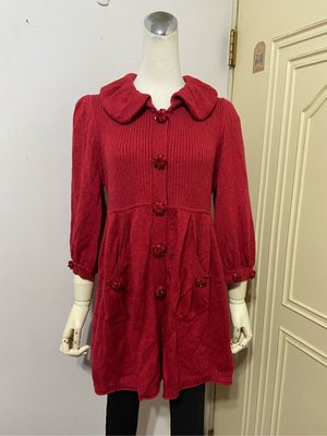 衫采Shan tsas專櫃品牌紅色串珠片立體釦七分袖混羊毛針織長外套#XL*290元直購價*