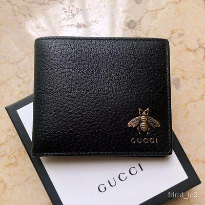 歐洲二手 GUCCI 黑色 牛皮 蜜蜂 8卡 對摺 短夾 523664