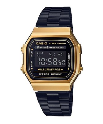 CASIO卡西歐金色復刻版復古潮流金錶方型數位電子錶中性男女可戴迷彩錶盤設計A168WEGB-1B A-168WG-9W