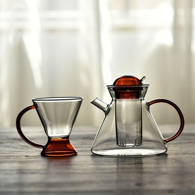 丹麥北歐高端煮茶花茶壺創意ins耐高溫玻璃復古套裝琥珀色咖啡壺