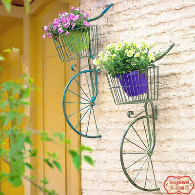 庭院鐵藝花架 自行車花籃牆壁掛飾戶外花園陽臺牆面裝飾吊籃擺件