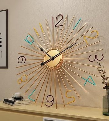 6566A 歐式 創意造型時鐘牆鐘藝術時尚金色牆面鐘大時鐘 金屬藝術掛鐘 靜音鐘裝飾鐘擺飾