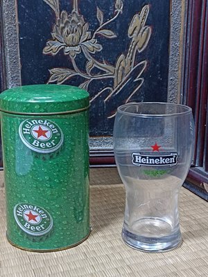 【早期Heineken海尼根鐵罐裝玻璃杯】庫537