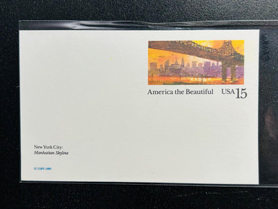 【珠璣園】C082 美國郵資片  -  1989年 美麗的美國 - 紐約市第 59 街大橋， 15C 未使用