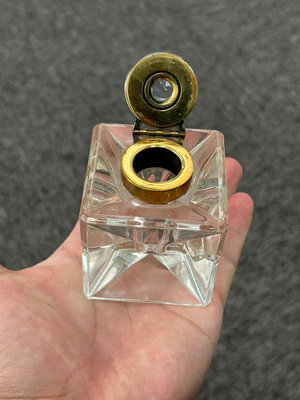 編號3/英國古董銅口水晶墨水瓶/英國銅水晶墨水瓶