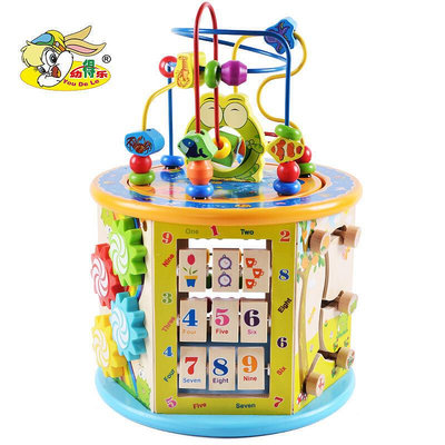 幼得樂 兒童玩具大號八功能繞珠百寶箱益智串珠木製多功能禮物