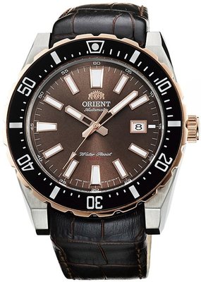 ORIENT WATCH 東方咖啡色玫瑰金點綴大錶徑200m潛水機械皮帶腕錶 型號：FAC09002T