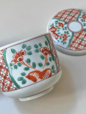 【二手】日本 橘吉 赤繪 蓋罐 蓋杯 和風小蓋碗 茶碗蒸 日本回流 茶具 瓷器【微淵古董齋】-706