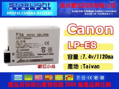 數位小兔【Canon LP-E8 電池】EOS 550D 600D 650D 700D Kiss X4 T2i 鋰電池