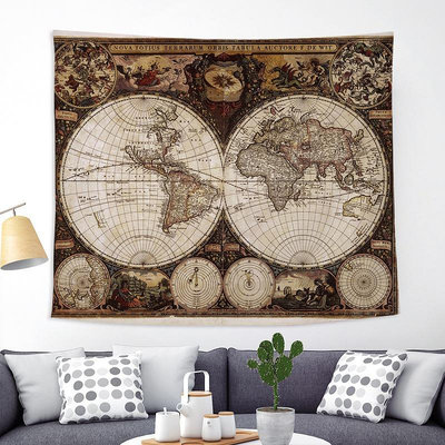 世界地圖布藝掛毯 外貿貨源地球儀墻面裝飾壁掛壁畫遮擋布墻掛