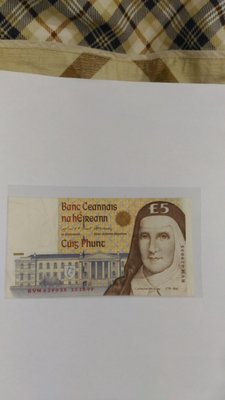 愛爾蘭(Ireland), 1999年, 5 Pounds, 93成, 極稀少紙鈔!!!