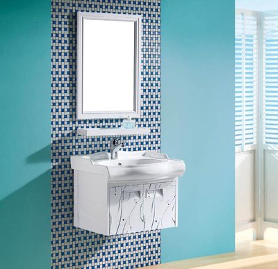 FUO衛浴:60公分合金材質櫃體陶瓷盆浴櫃組(含鏡子,龍頭) T9040-60