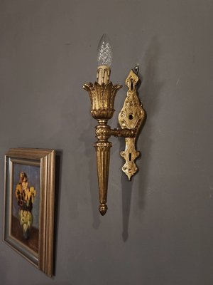 法國 超質感 純厚銅雕刻 特殊 火炬 古董 壁燈 歐洲老件 la0407【卡卡頌  歐洲古董】✬