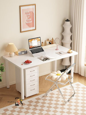 書桌家用女生臥室化妝桌小戶型電腦桌簡易出租屋工作台純白小桌子-西瓜鈣奶