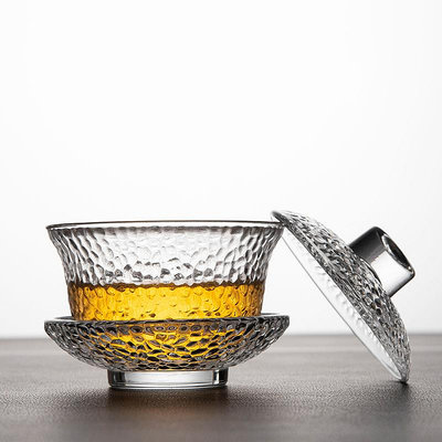 錘紋玻璃蓋碗茶杯三才碗綠茶碗八寶茶碗敬花茶碗日式水晶錘紋蓋碗