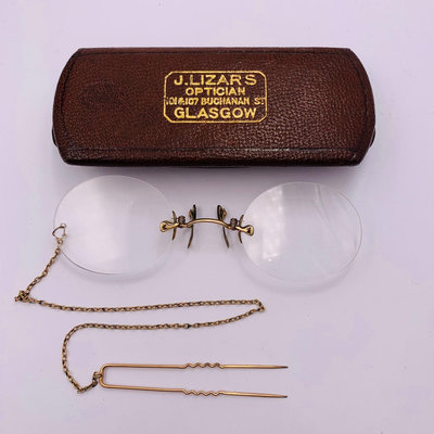 西洋古董K金夾鼻老眼鏡 12K包金 19世紀歐洲貴族眼鏡鏡片