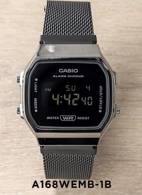 【金台鐘錶】CASIO 卡西歐 方型 (米蘭錶帶) 復古造型 IP電鍍 ( 煙燻灰 黑面) A168WEMB-1B
