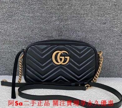 阿Sa二手 Gucci Marmont 雙G 金鍊 牛皮 黑 447632